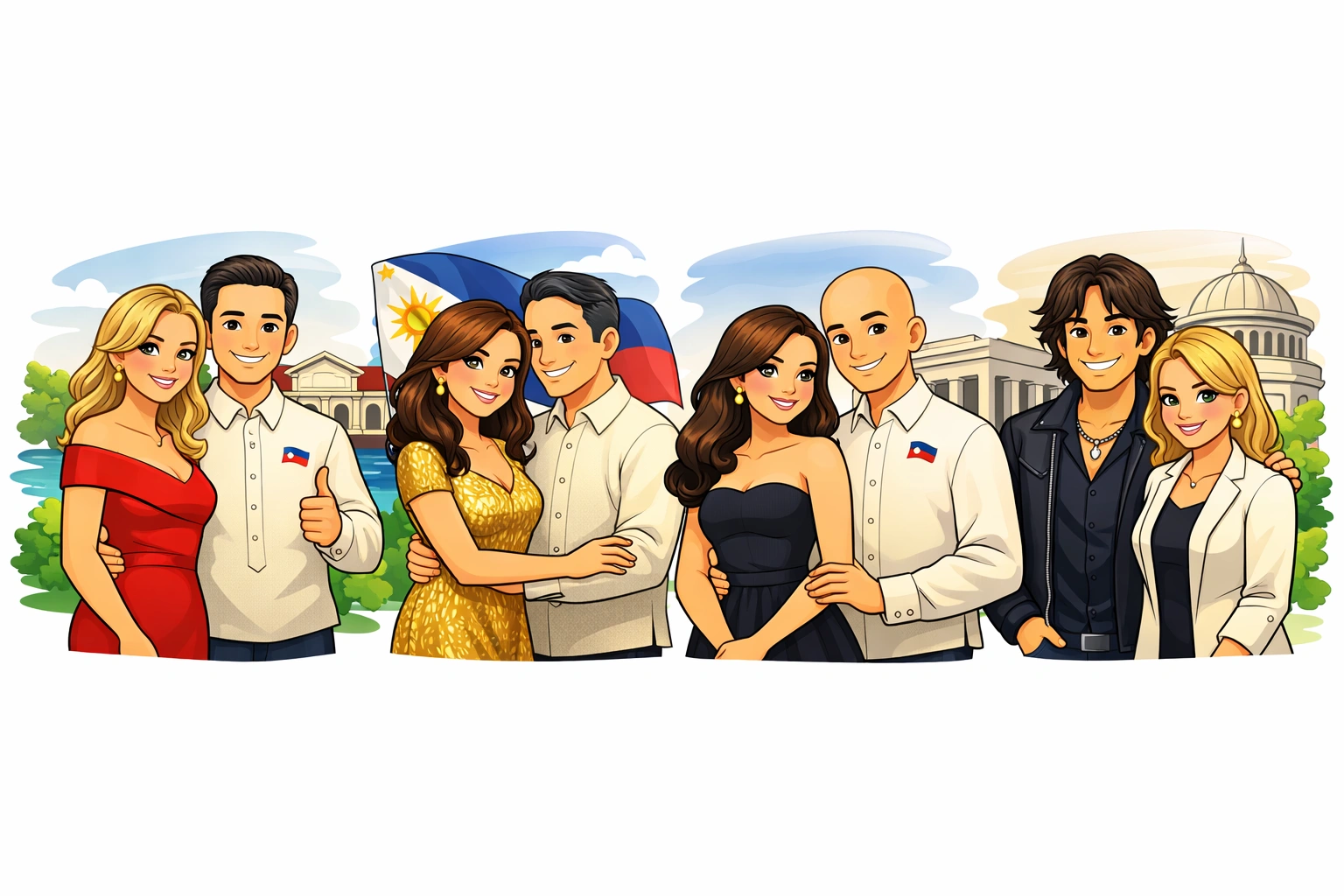 Celebrity politician couples Philippines — Sharon Cuneta, Kiko Pangilinan, Bianca Manalo, Sherwin Gatchalian, Heart Evangelista, Chiz Escudero
