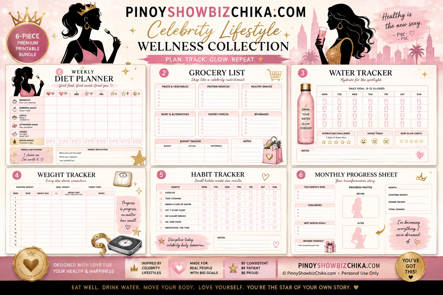Celebrity Lifestyle Wellness Collection — 6 Printable Planners & Trackers